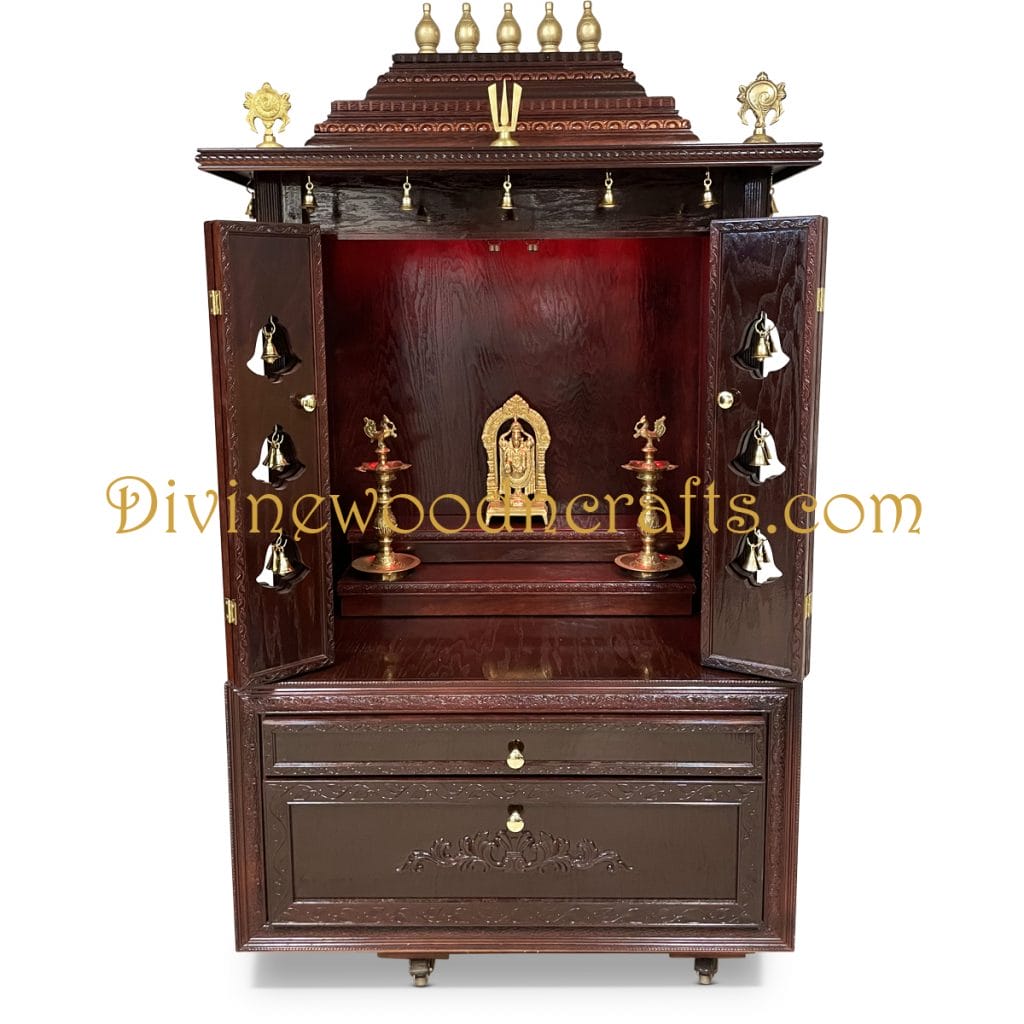 Mahogany – 40″ Closed Door Pooja Mandir # M2